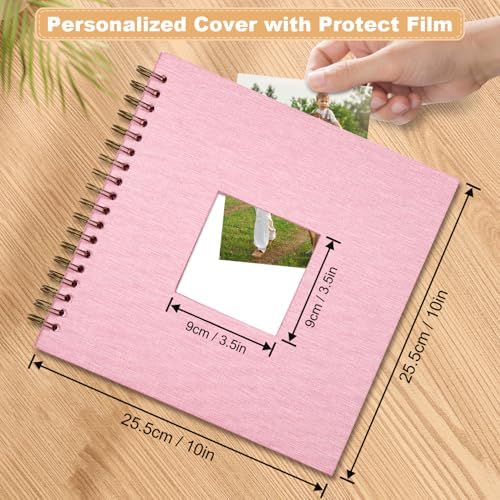Scrapbook Photo Album Linen Cover, 10 x 10 Inch Hardcover Kraft White Pages Memory Book, for Travel Wedding Guest Book Christmas Baby Shower (20 Sheets/ 40 Pages,Pink) - Image 2