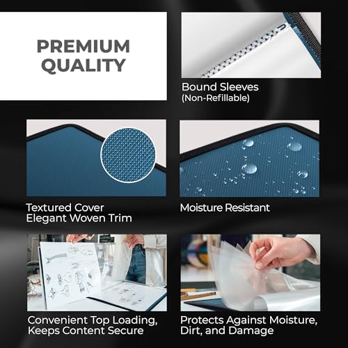 Dunwell 11x14 Art Portfolio Binder, 24-Sleeve, Mounting Paper, Blue - Image 6
