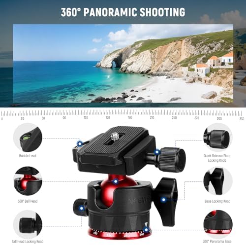 NEEWER Basics Travel Tripod for Camera, 72" Compact Lightweight Portable DSLR Stand, Ball Head, Arca Type QR Plate, Cell Phone Holder Compatible with iPhone Video Recording, Max Load 13.2 lbs, TP14 - Image 5