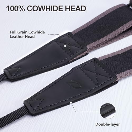 Padwa Lifestyle Adjustable Camera Strap - 1.5" Full Grain Leather Ends Camera Straps for Photographers, Adjustable Neck Shoulder & Crossbody Cotton Strap Quick Release for Cameras and Binoculars - Image 2
