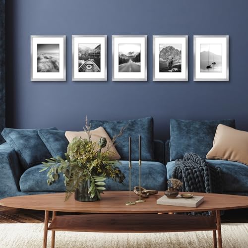 Americanflat 12x16 Picture Frame 5-Pack - Matted to 8.5x11 - Silver - Image 5