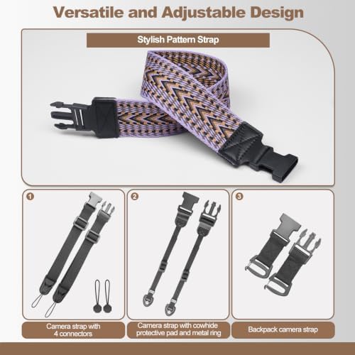 YFWE Adjustable Camera Neck Strap, Vintage Woven Shoulder & Crossbody Camera Strap with 4 Connection Ways, Anti-Slip Camera Strap for DSLR, Mirrorless & Camcorder, Travel & Outdoor Photography Gear - Image 4