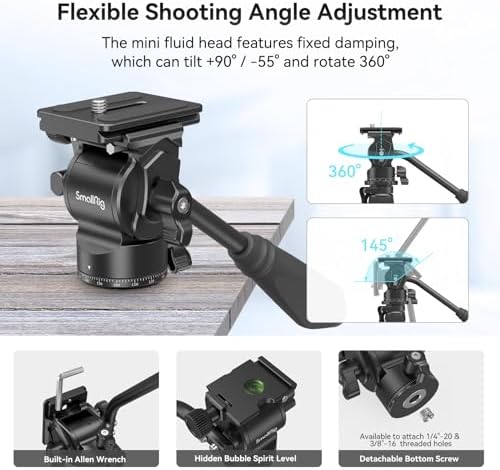 SmallRig CT180 Video Tripod, 72" Camera Tripod Monopod with Fluid Head, Aluminum Camera Tripod, 360° Panorama Fluid Head for Travel, Video, Live Streaming, Vlogging- 3760B - Image 2