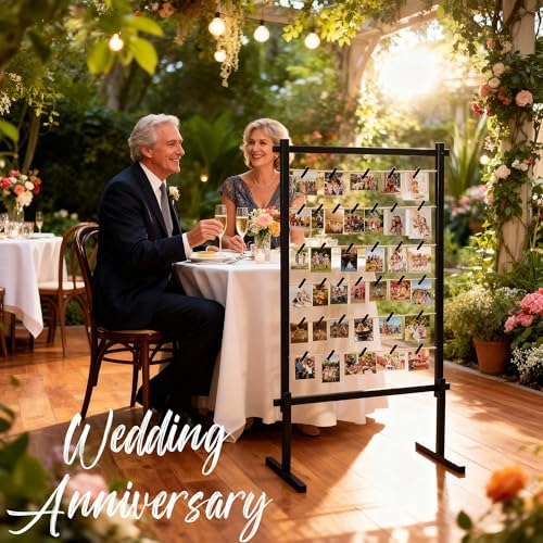 Collage Picture Frame,Photo Display Board with Clips,Wood Pictures Photos Frames With Stand for Wedding Graduation Party Birthday Greeting Letter Christmas Cards Holder Organizer,2PCS,53",Black - Image 3