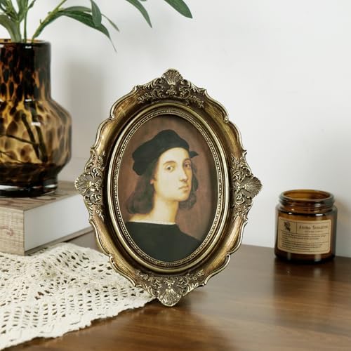 Cuspin 4x6 Vintage Picture Frame Gold Oval Ornate Resin Photo Frame - Image 2