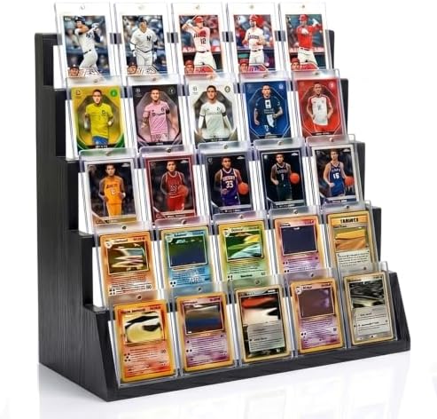 5 Tier Wooden Card Display Stand Holds 20-25 PSA BGS SGC Graded Sports Card by Unknown