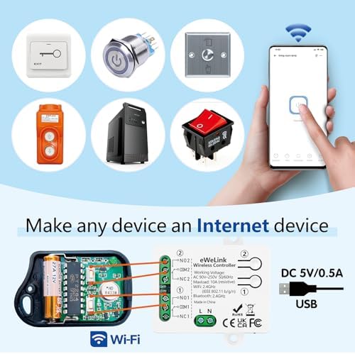 DieseRC 2 Channels WiFi Smart Switch, AC 90V-250V 220V Passive Output Relay Module Ewelink APP WiFi Control Compatible with Alexa/Google Home, Inching/Self-Locking Switch - Image 3