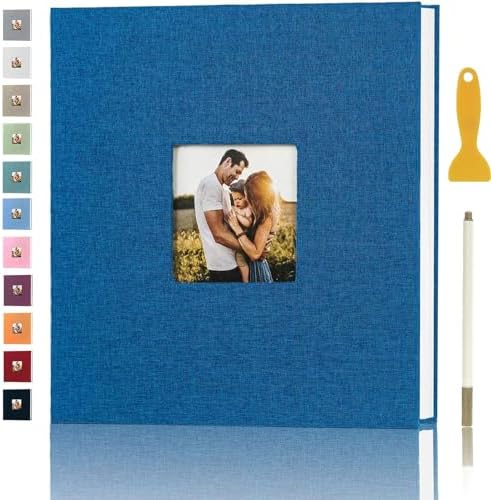 Photo Album Self Adhesive Pages Scrapbook, 11x10.6 Blue 60 Pages by Aenbuslm