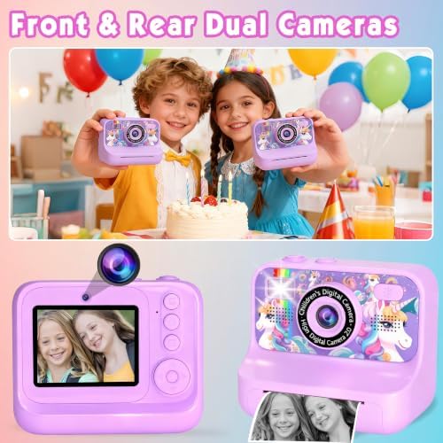 Kids Camera, Upgrade Kids Camera Instant Print, Front Rear Dual Selfie Digital CAM with 1080P Videos, Portable Travel Toy with Games and Music, Christmas Birthday Gift for Boys, Girls and Teens - Image 3