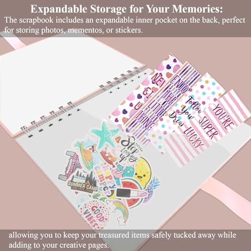 MARCADORUS Pink Scrapbook Album, 8" x 8" Scrap Book 30 Sheets (60 pages), Memory Book & Photo Album for Wedding Guest, Baby Shower, Valentines, Engagement | Scrapbooking Supplies. - Image 4