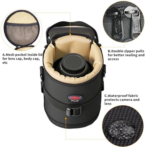 Camera Lens Case,Fits 6.50" x 9.06" DSLR Lens,Protective Carry Pouch - Image 3
