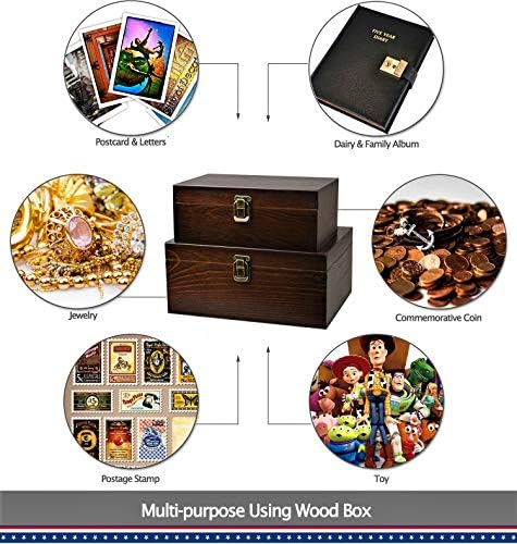 Wood Boxes Wooden Storage Box Treasure Chest Memory Hobby Preservation Rustic Decorative Archival Organizer with Latch Lock for Jewelry Keepsake Gadget Trinkets Letter Cash Tea Photo 2 Pack - Image 4