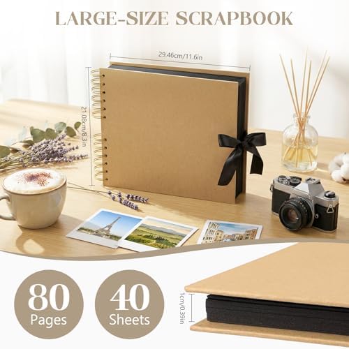 INNOCHEER Brown 8X12 Self Adhesive Scrapbook - 40 Sheets, 80 Pages, Hard Cover, Non-Fading Thick Craft Paper - Image 4