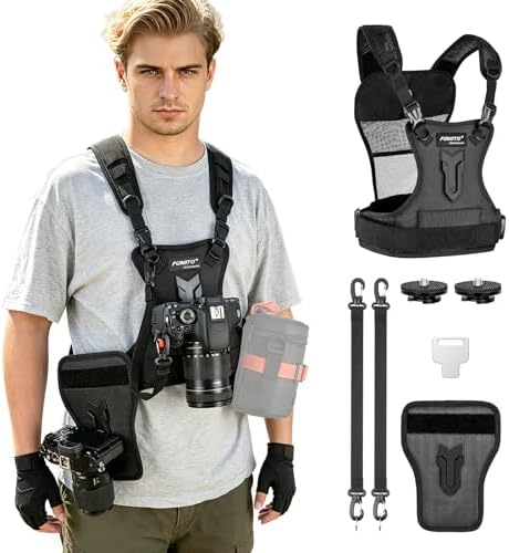 FOMITO Multi Camera Carrying Chest Harness System Vest with Side Holster for Canon for Nikon for Panasonic for Olympus for Sony A7R A7S A7II A7RII A58 A99 A6000 A6300 DSLR by FOMITO