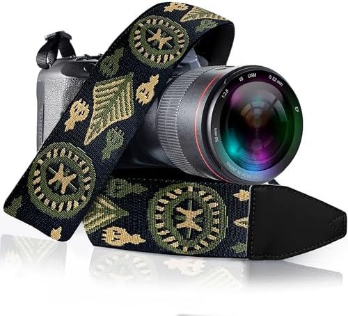 Art Tribute Camera Strap - Shoulder, Crossbody & Neck Camera Strap for Photographers, Fits All Cameras, Canon Nikon Sony Fujifilm, Padded Strap W/Quick Release, Embroidered Cotton & Leather Ends by ArtTribute