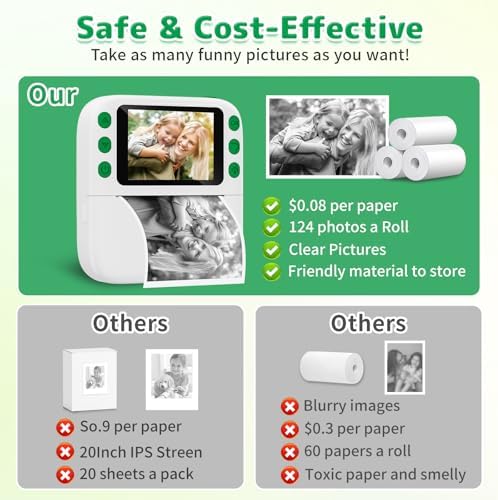 Instant Print Camera for Kids, Christmas Birthday Gifts for Girls Boys, 1080P Instant Digital Print Cameras for Toddler,Portable Toy for 4 5 6 7 8 9 10 Year Old Girl with 32GB SD Card，White - Image 5