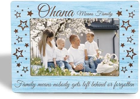 Family Picture Frame Gifts - Blue Hawaiian Gifts - Ohana Means Family Wooden Photo Frame 4x6, Homecoming Gift for Desk Decor by Unknown