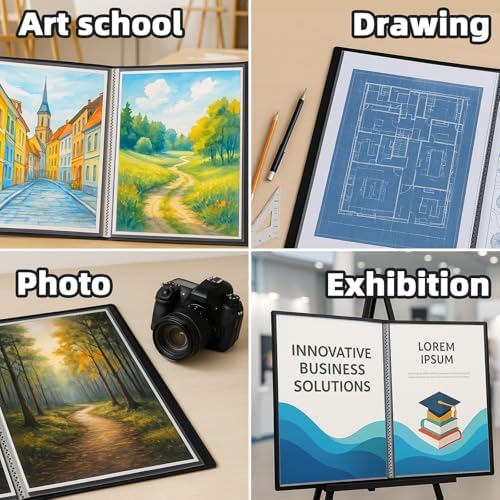 18x24 Black Art Portfolio Folder Displaying 48 Pages with Plastic Sleeves - Image 6