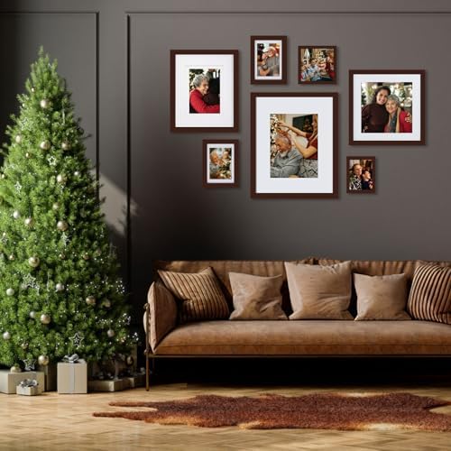 Egofine 12x16 Picture Frames Set of 4, Made of Solid Wood Covered by Plexiglass 9x12 and 11x14 with Mat or 12x16 without Mat, for Wall Mounting Photo Frame Brown - Image 7