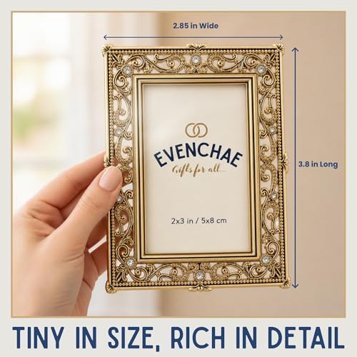 2x3 Mini Picture Frame: Gold Filigree + Clear Rhinestones - Image 2