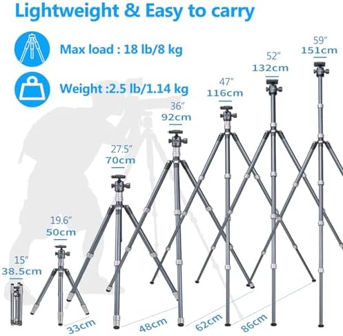 Camera Tripod Stand for Phone and Camera with 360° Ball Head Quick-Release Arca-Swiss Mount System for DSLR Camera Camcorder,Phone Max Load 17lb - Image 5