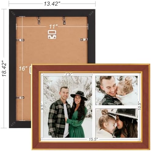 Suede P538-1116 11x16 Picture Frame Display 3 Opening One 8x10 Picture Frames and 5x7 Double Picture Frames Collage Wall Decor with Mat,Multi Photo Frame for Plexiglass,Wall Decor,1Pack,Brown - Image 4