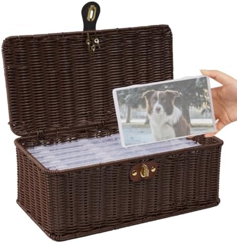 Decorative Photo Storage Box with 12 Plastic Cases for 4x6 Photos, Coffee by JOLENSOY