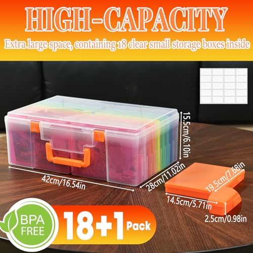 Photo Storage Box 5 x 7 Inches, 18 Inner Photo Cases with Dividers, Colorful Acid-Free Photo Storage Containers with Handle, Photo Organizer Craft Keeper for Stickers, Craft, Stamp - Image 2