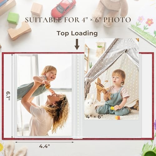 Vienrose Small Photo Album 4x6 Photos, 2 Pack Linen Cover Mini Photo Book, 26-Page Holds 52 Pictures, Baby Memory Book & Gift, Lightweight Brag Book for Photos, Artwork & Postcards Storage, Red - Image 2