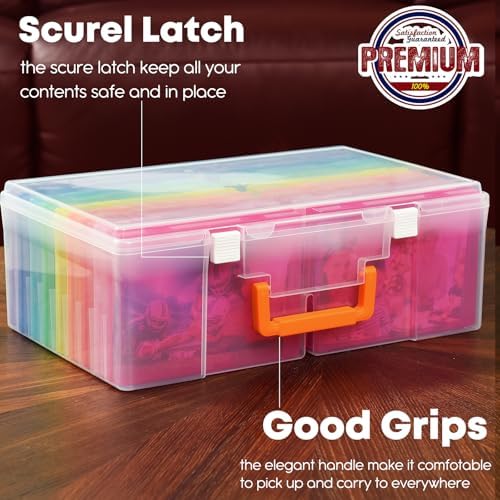 ALINK Photo Storage Box 5" x 7" with Handle, 18 pcs Inner Photo Containers Organizer and Craft Keeper, Portable Picture Case with Label for Seed, Arts, Crafts, Sewing, Stickers, Office - Colorful - Image 3