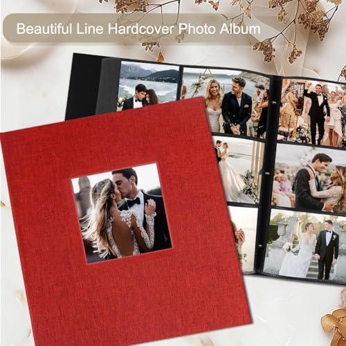Artmag Fabric Photo Album 4x6 600 Large Capacity for Family Wedding Anniversary Linen Album Holds 600 Horizontal and Vertical Photos (600 Pockets, Red) - Image 4