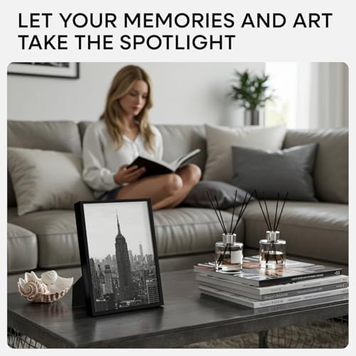 Homeforia 9x11 Black Picture Frame, High-End Metal, 6x8 Mat, Glass - Image 2