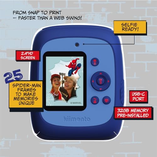 kiimento Spider-Man Official Licensed Instant Print Digital Camera, 48MP Photo, 1080p Video, 5-Sec Ink-Free Prints, Selfie & Creator Mode, 32GB SD Card (Model P2) - Image 6