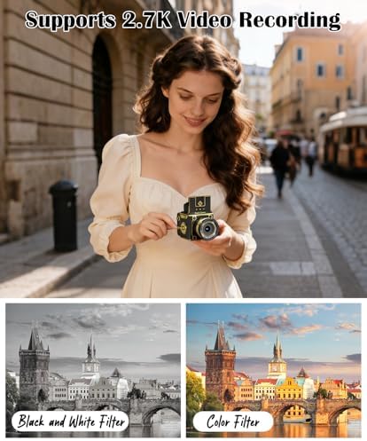 Vintage Digital Camera, 64MP 2.7K Retro Point and Shoot Camera with Autofocus, 2" IPS Waist-Level Screen & 16GB TF Card, 16X Zoom Compact Photography Camera for Beginners Kids Black - Image 5