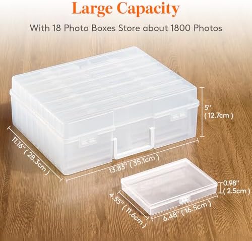 Lifewit 4x6 Photo Storage Box, 18 pcs Inner Photo Case with Lids, Clear Photo Organizers with 1 Sheet Label Sticker, Plastic Craft Storage Box for Seeds Sticker Cards Pictures Stamps Office Supplies - Image 3