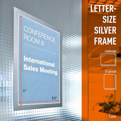 Durable Duraframe Sign Holder, Self-Adhesive, Silver, Letter Size, 2 Pack - Image 3