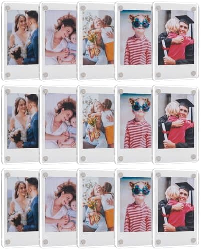 SUNEZLGO 15 Pack Acrylic Fridge Magnetic Frame for Polaroid, 2.36x3.54 In Mini Picture Frames for Fujifilm Instax Mini, Double Sided Photo Refrigerator Magnet Picture Frame Clear Picture Display Frame by SUNEZLGO