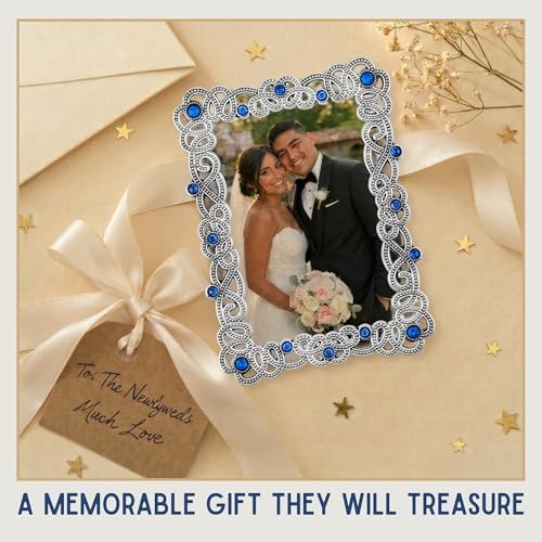 2x3 Mini Picture Frame: Silver Filigree + Blue Rhinestones - Image 4