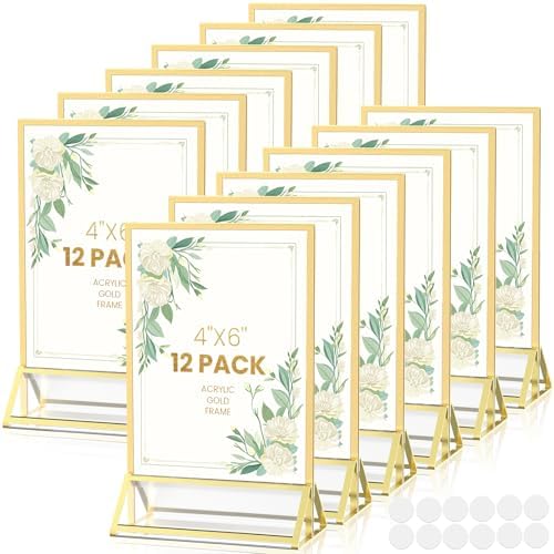 Gold Frames 4X6 Double-Sided Acrylic Sign Holder,12 Pack by AcrylicSignHolderMahjongRacks%EF%BC%8CMahjongBags