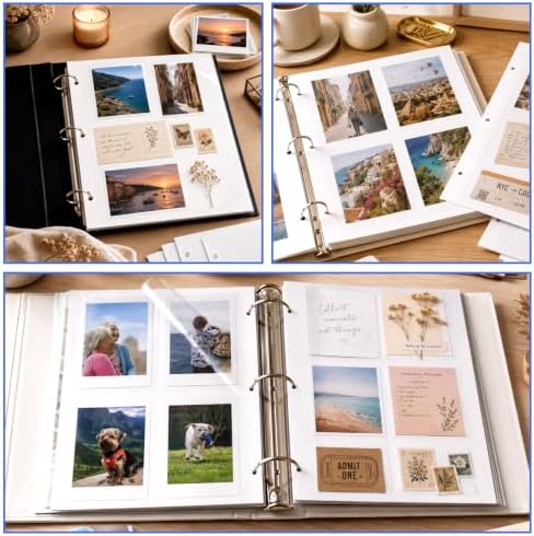 VOKOY 75 Sheets/150 Pages Photo Album Pages for 3 Ring Binder, Self Adhesive Scrapbooking Album Refill Pages Replacement Photo Album Sheets for 2x3 4x6 5x7 8x10 Photo or Cards, 11 x 9 Inch - Image 6