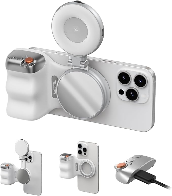 TELESIN Magnetic Phone Camera Grip & C03 Magnetic Selfie Light Creator Kit | Fun Shot Selfie Grip Handle Bundle Kit Compatible for iPhone Magsafe & Android Selfies/Photography/TikTok/Zoom Calls/Video by telesin