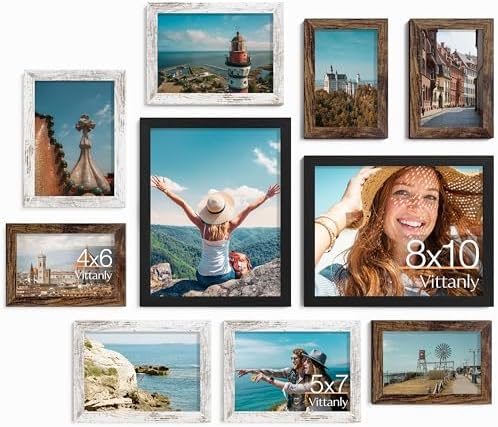 Vittanly 10 Pack Gallery Wall Frame Set, Black, Brown, Distressed White by Vittanly