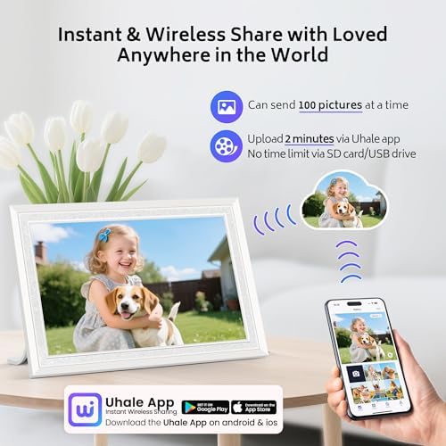 Uhale 10.1 Inch Digital Picture Frame 32GB Momery White WiFi Electronic Photo Frame IPS HD Touch Screen Display Share Photos/Videos Instantly Anywhere Gifts for Mom Dad Grandparents - Image 2