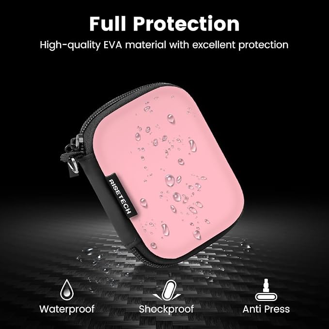 Earbud Case Holder, RISETECH Hard Earphone Travel Case Zipper Pouch Compatible with Wired Earbuds, TAGRY X08, Btootos A90 Pro, in Ear Monitor -Pink - Image 5