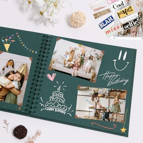 Scrapbook Album 8x8 Inches 40 Pages Hardcover Kraft Paper Green - Image 2