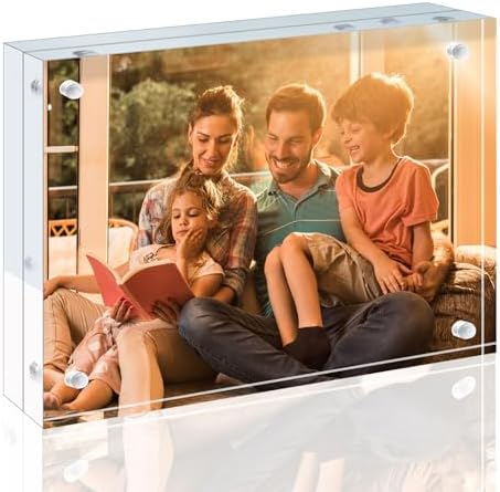 Egofine 6x8 Acrylic Frame, 20mm Thicker Frameless Clear Picture Frame, Double Sided Magnetic Picture Frame, Free Standing Desktop Display by Egofine