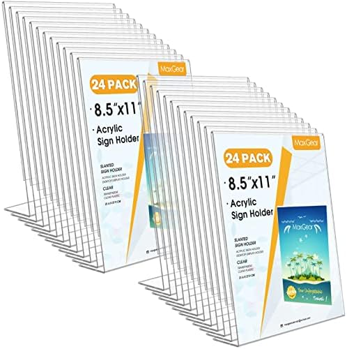 MaxGear Acrylic Sign Holder, 8.5 x 11 Slant Back Display Stand, 24 Pack by MaxGear