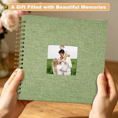 Scrapbook Photo Album Linen Cover, 8 x 8 Inch Hardcover Kraft White Pages Memory Book, for Travel Wedding Guest Book Christmas Baby Shower (20 Sheets/ 40 Pages,GrassGreen) - Image 6