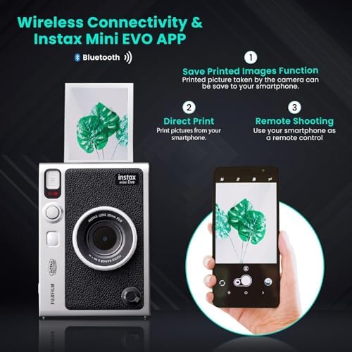 Fujifilm Instant Mini EVO Hybrid Camera Bundle with 20 Instant Film Sheets + 32GB Memory Card + Carrying Case + Flex Tripod + BluebirdSales Cleaning Cloth (Black) - Image 3