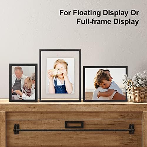 Egofine 9x12 Floating Frames Set of 2, Double Plexiglass Picture Frame, Made of Solid Wood Display Any Size Photo up to 9x12, Wall Mount or Tabletop Standing, Faded Black - Image 4